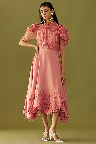 Old Rose Ruched Dress by Chandrima
