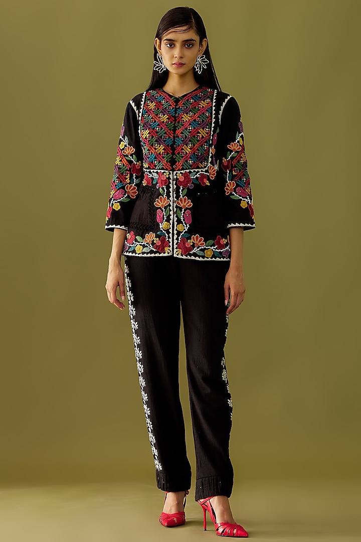 Black Embroidered Jacket by Chandrima