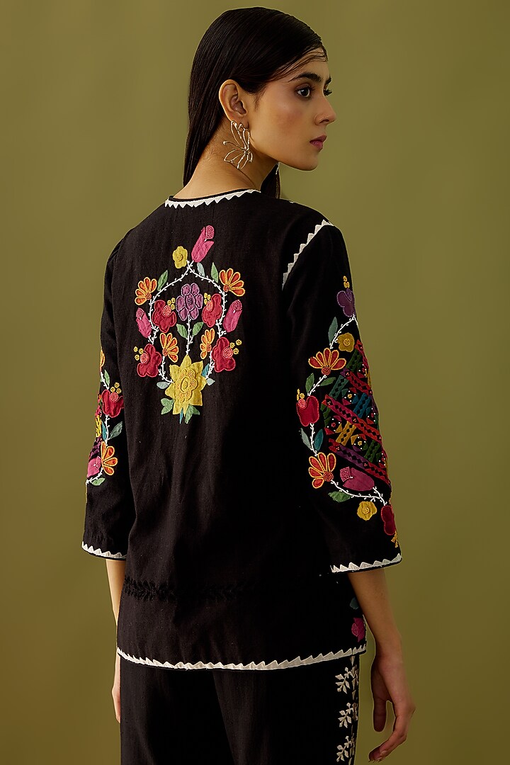Black Embroidered Jacket by Chandrima at Pernia's Pop Up Shop