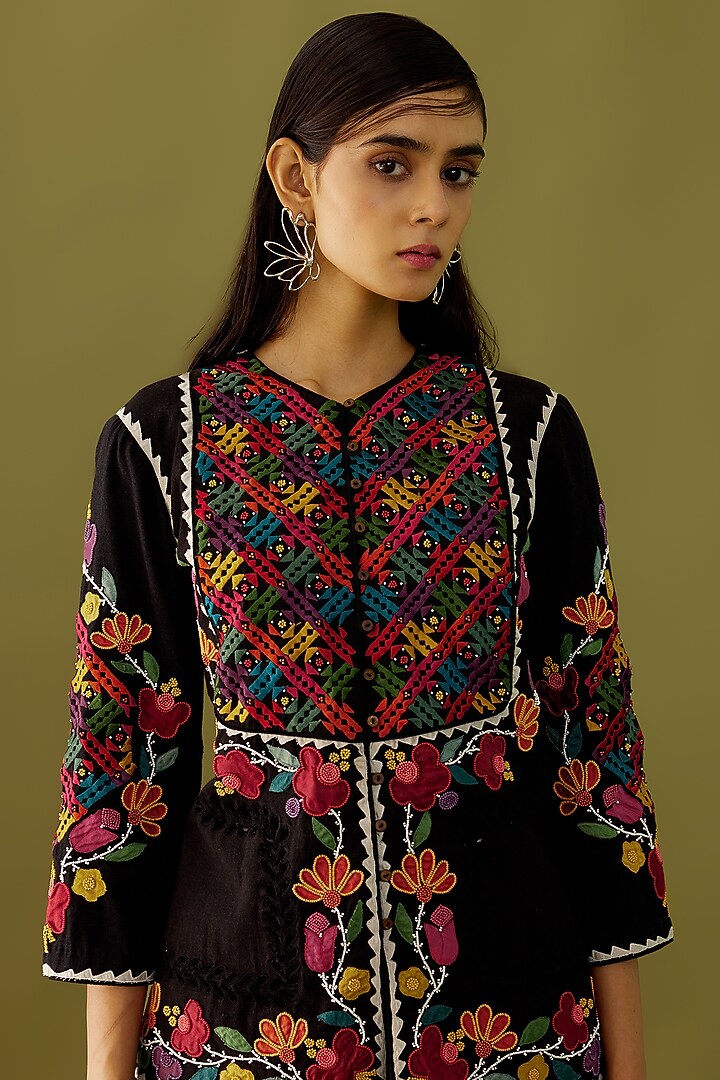 Black Embroidered Jacket by Chandrima at Pernia's Pop Up Shop