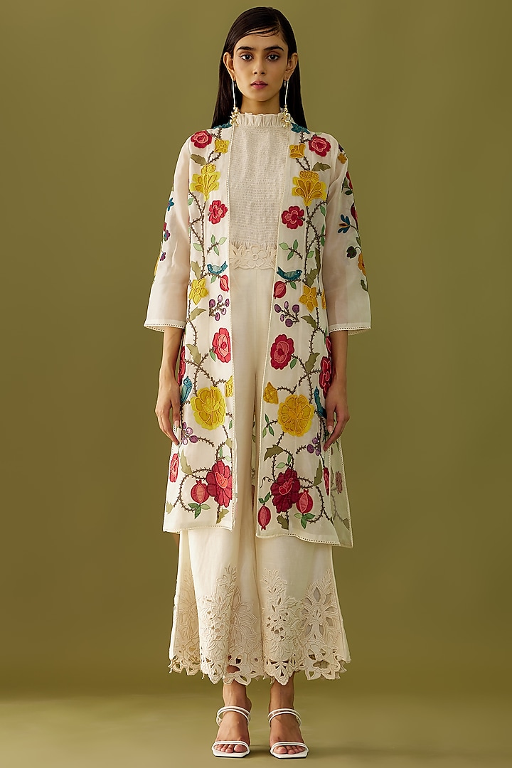 Ivory Organza Embroidered Jacket by Chandrima