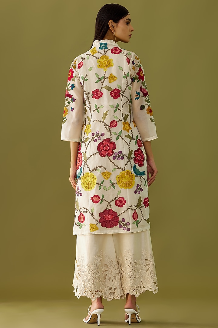 Ivory Organza Embroidered Jacket by Chandrima at Pernia's Pop Up Shop