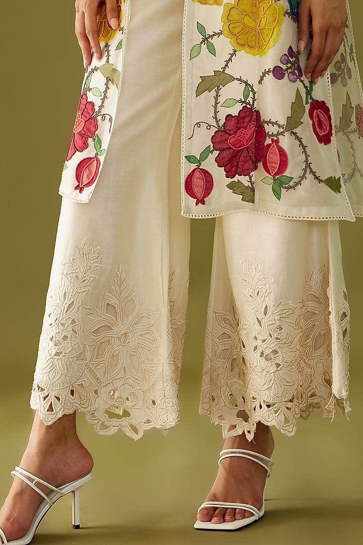 Ivory Organza Embroidered Jacket by Chandrima at Pernia's Pop Up Shop