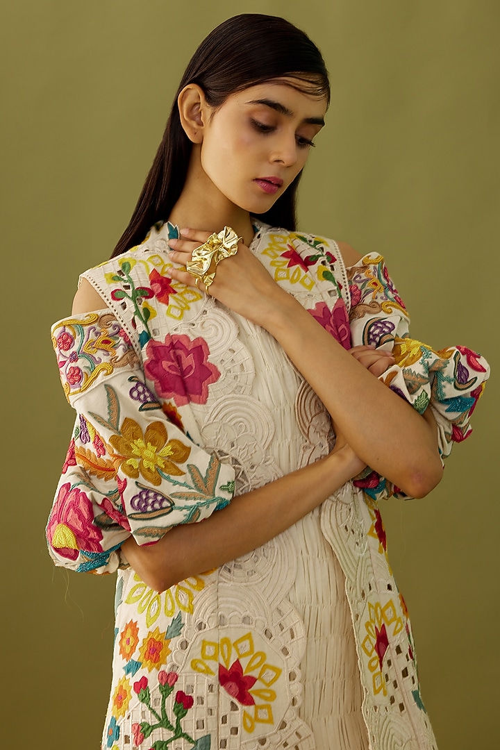 Ivory Embroidered Jacket by Chandrima at Pernia's Pop Up Shop