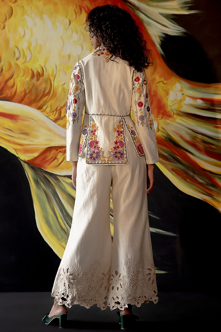 Ivory Embroidered Panelled Jacket by Chandrima at Pernia's Pop Up Shop
