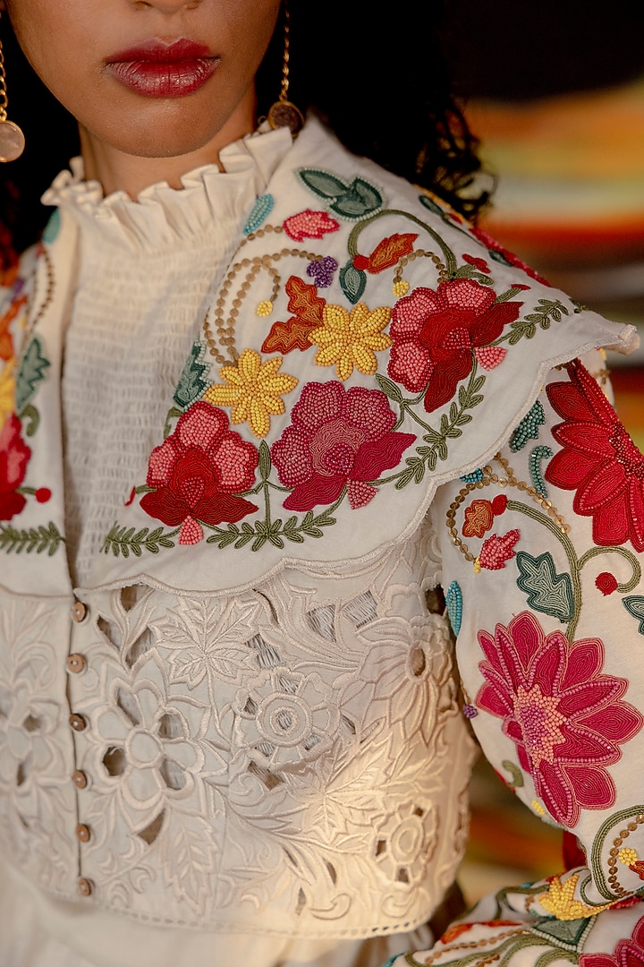 Ivory Embroidered Bolero Jacket by Chandrima at Pernia's Pop Up Shop