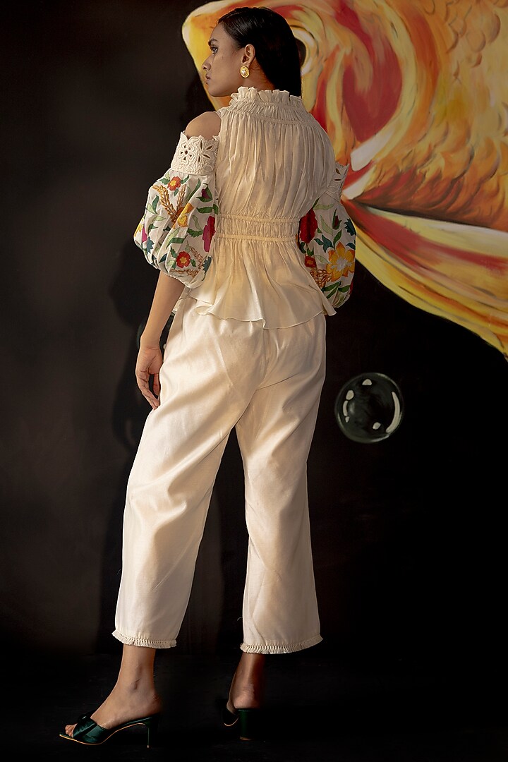 Ivory Chanderi Ruched Top by Chandrima at Pernia's Pop Up Shop