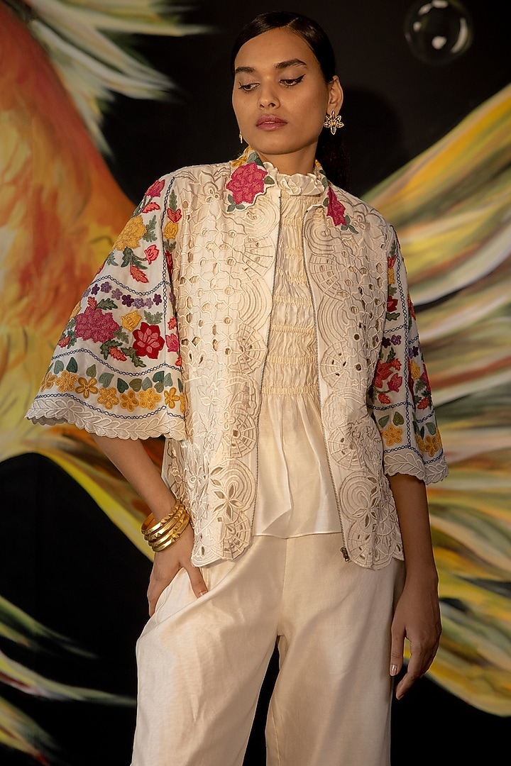 Ivory Chanderi Ruched Top by Chandrima at Pernia's Pop Up Shop