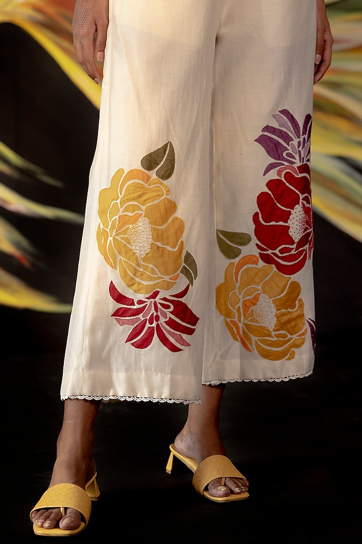 Ivory Chanderi Pants by Chandrima at Pernia's Pop Up Shop