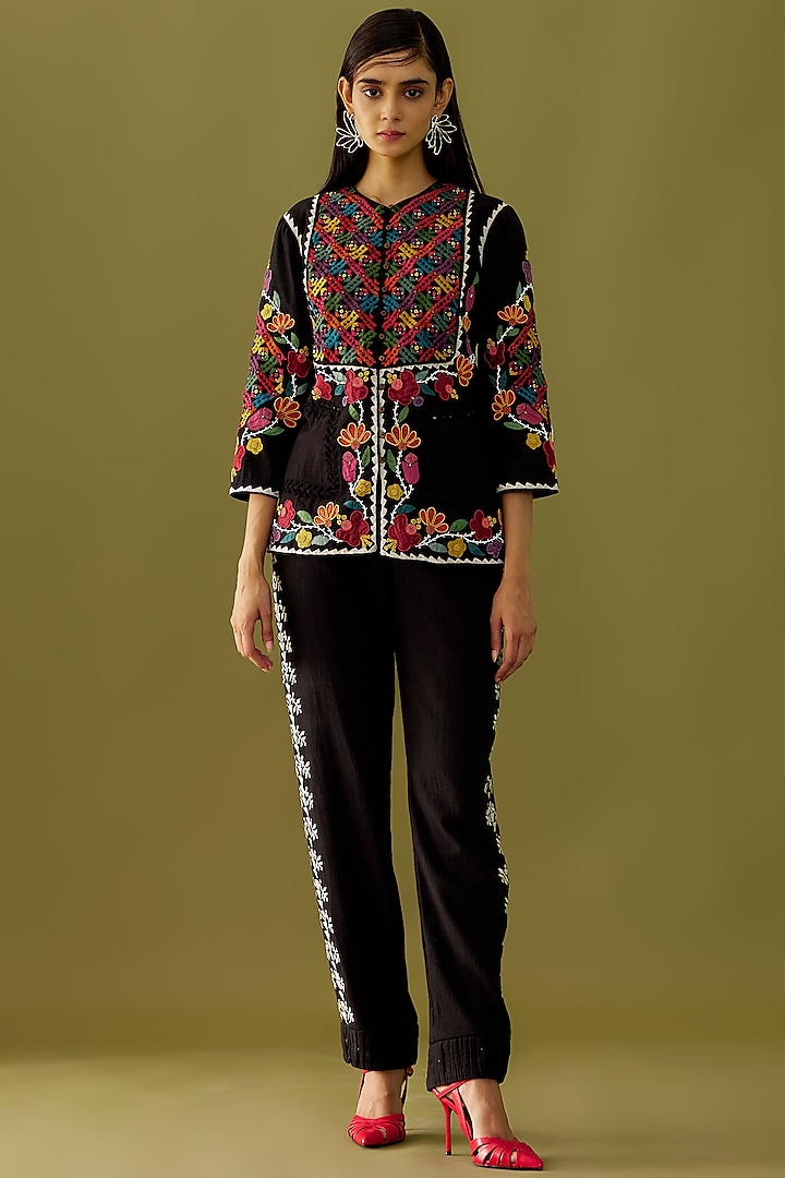 Black Embroidered Pants by Chandrima