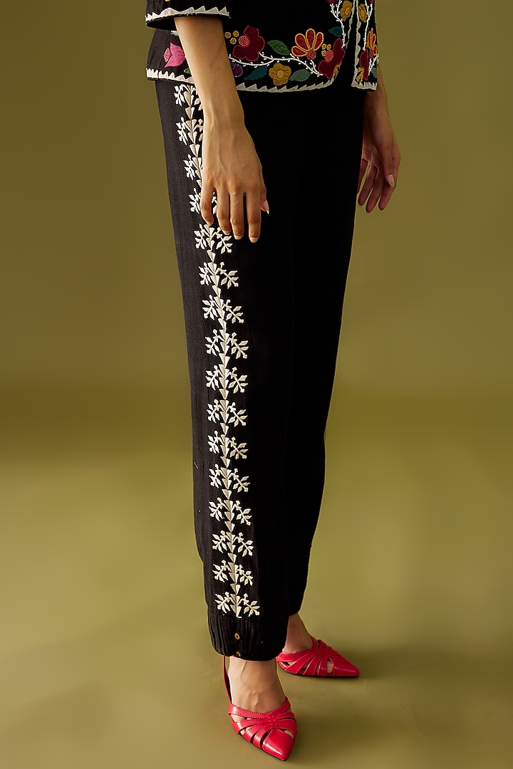 Black Embroidered Pants by Chandrima at Pernia's Pop Up Shop