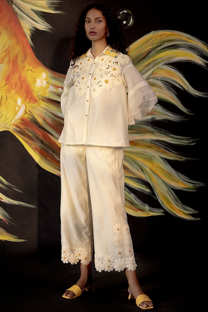 Ivory Embroidered Pants by Chandrima