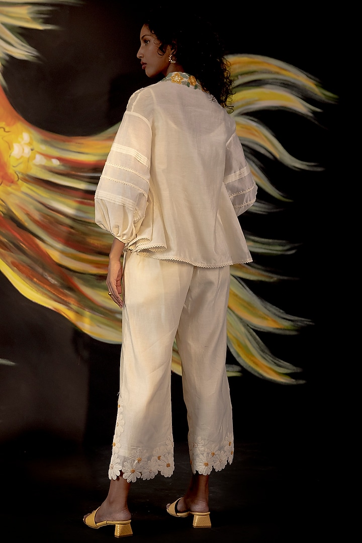 Ivory Embroidered Pants by Chandrima at Pernia's Pop Up Shop