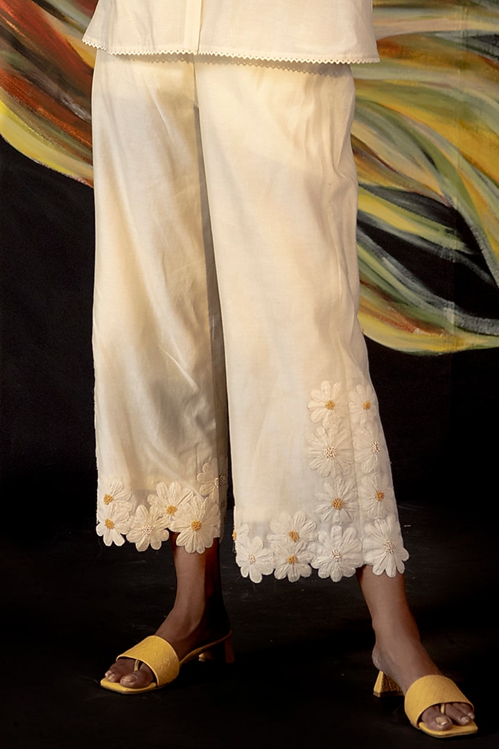 Ivory Embroidered Pants by Chandrima at Pernia's Pop Up Shop