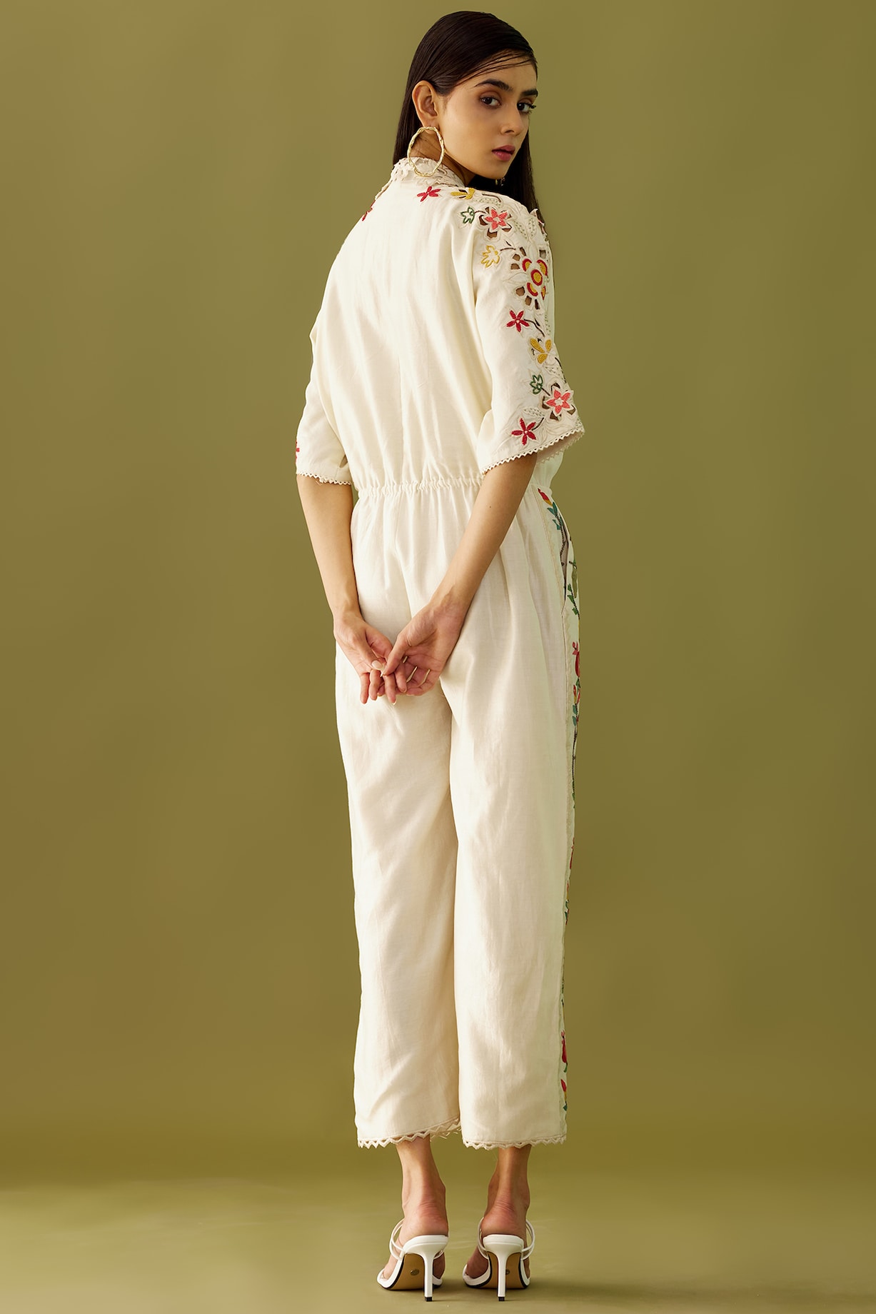 Juanita- Handwoven chandri comfort fit top in ivory color with embellishment