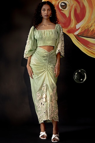 Sage Green Chanderi Top by Chandrima