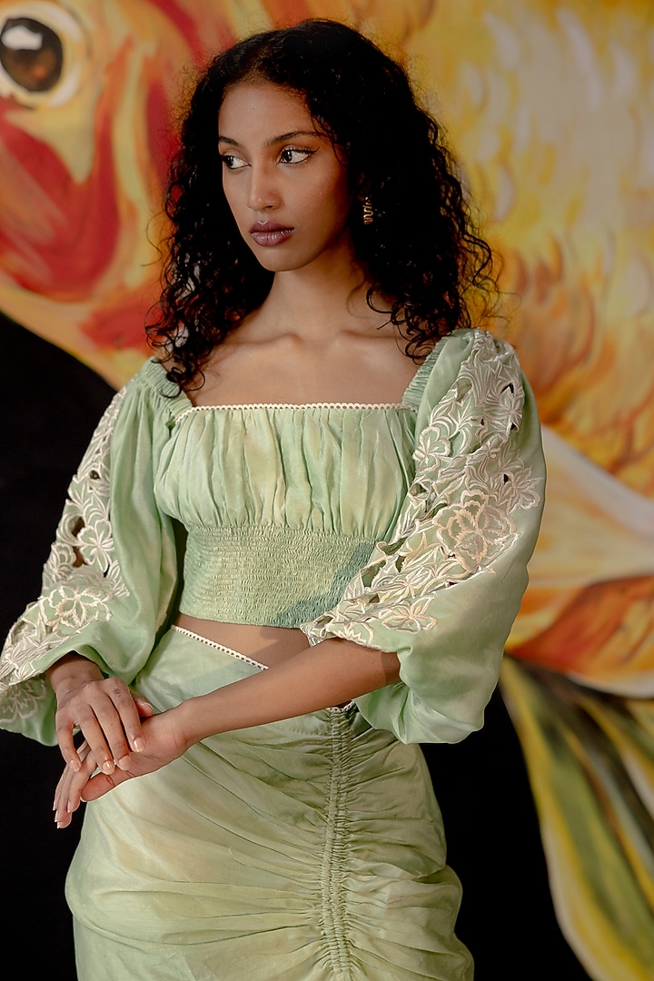 Sage Green Chanderi Top by Chandrima at Pernia's Pop Up Shop