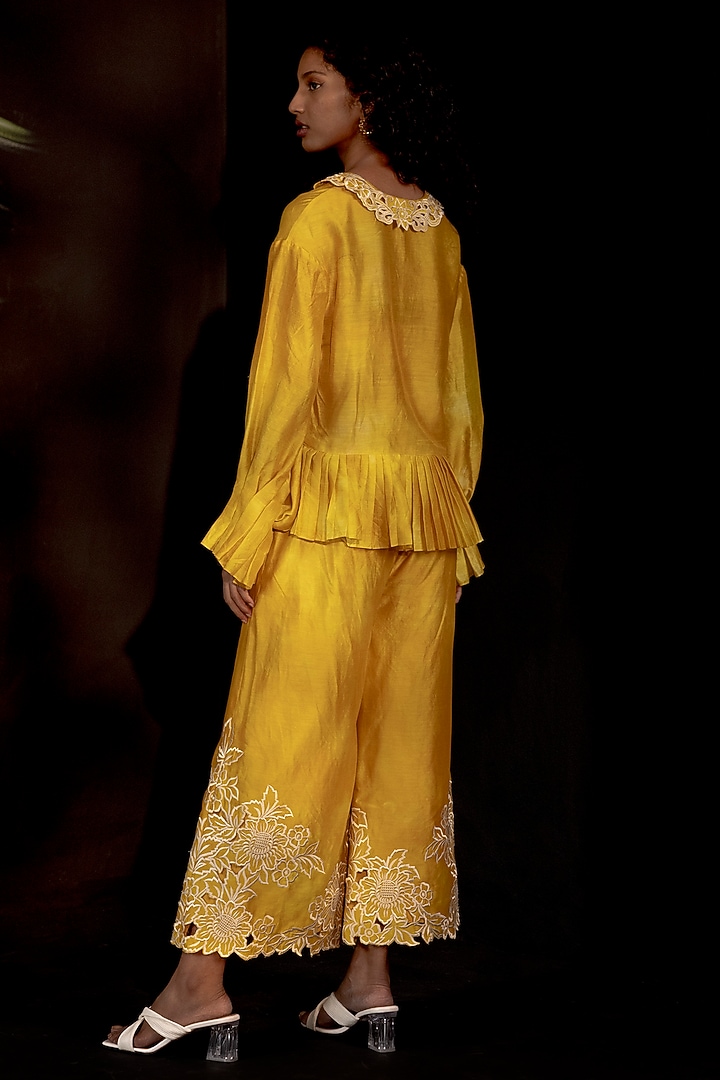 Yellow Chanderi Pants by Chandrima at Pernia's Pop Up Shop