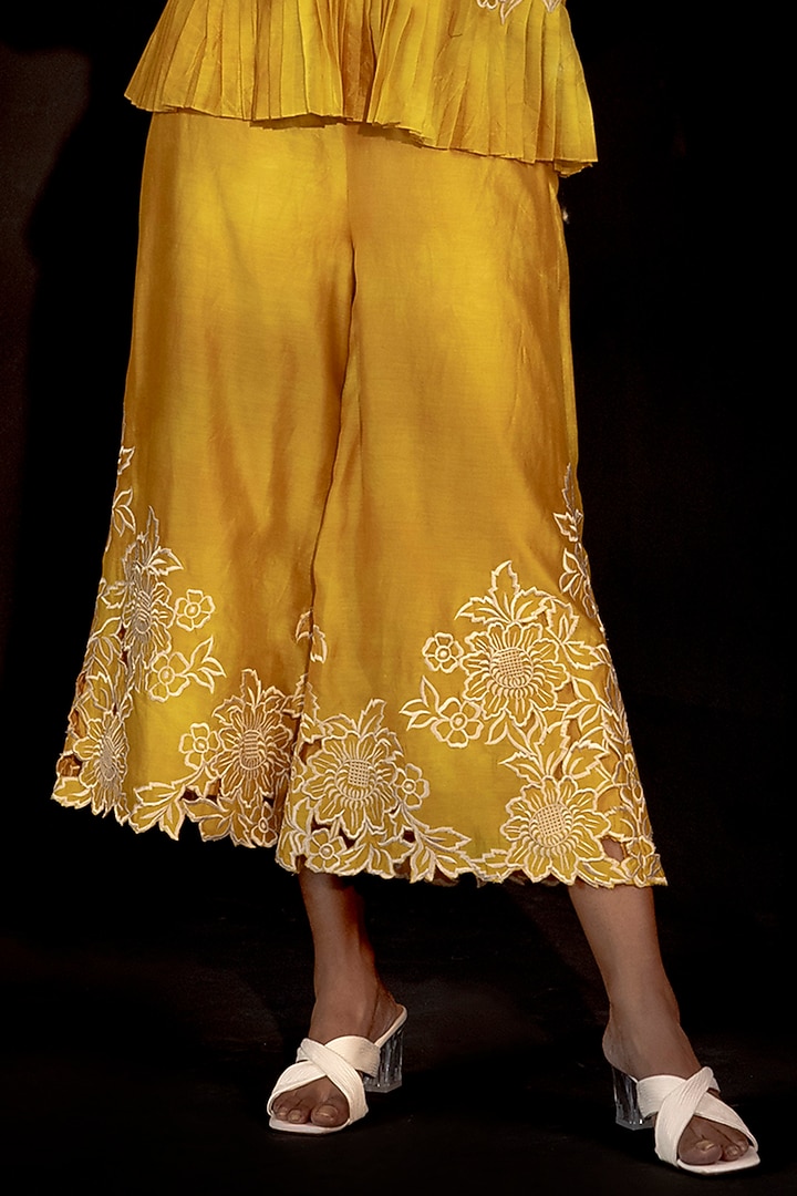 Yellow Chanderi Pants by Chandrima at Pernia's Pop Up Shop