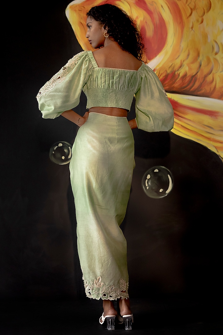 Sage Green Chanderi Skirt by Chandrima at Pernia's Pop Up Shop