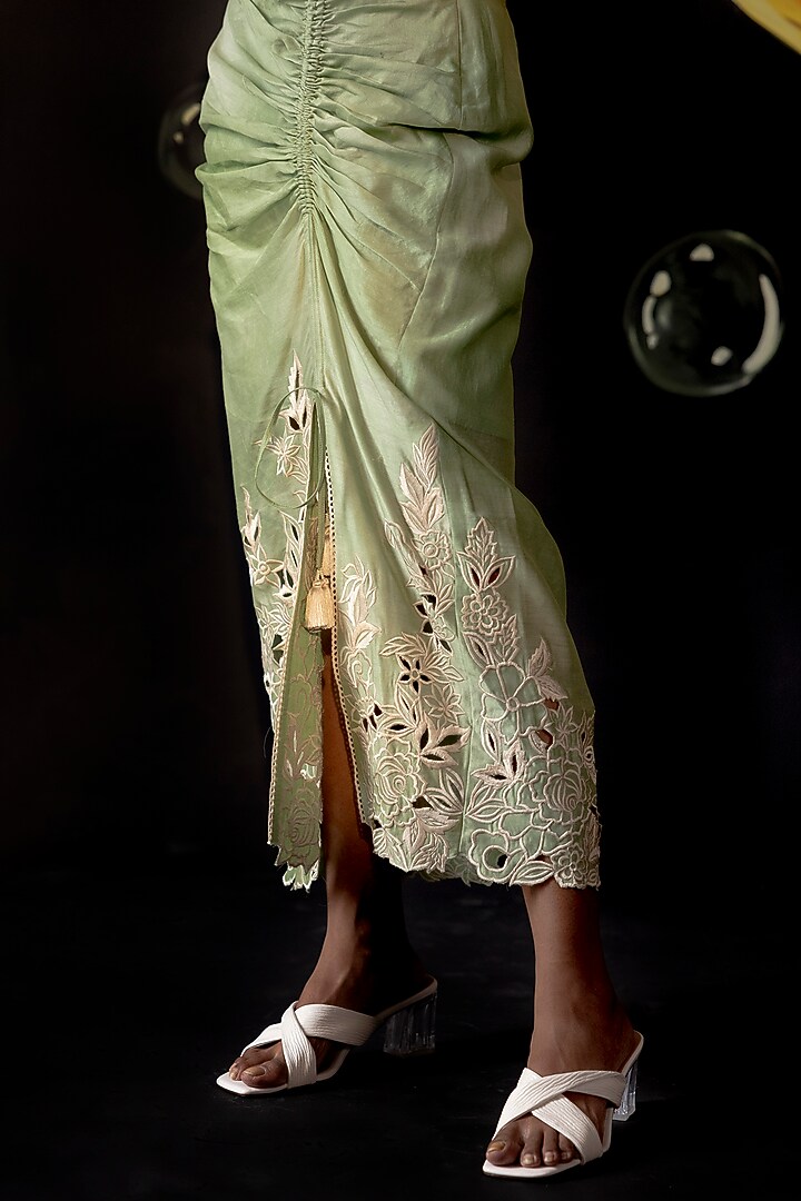 Sage Green Chanderi Skirt by Chandrima at Pernia's Pop Up Shop
