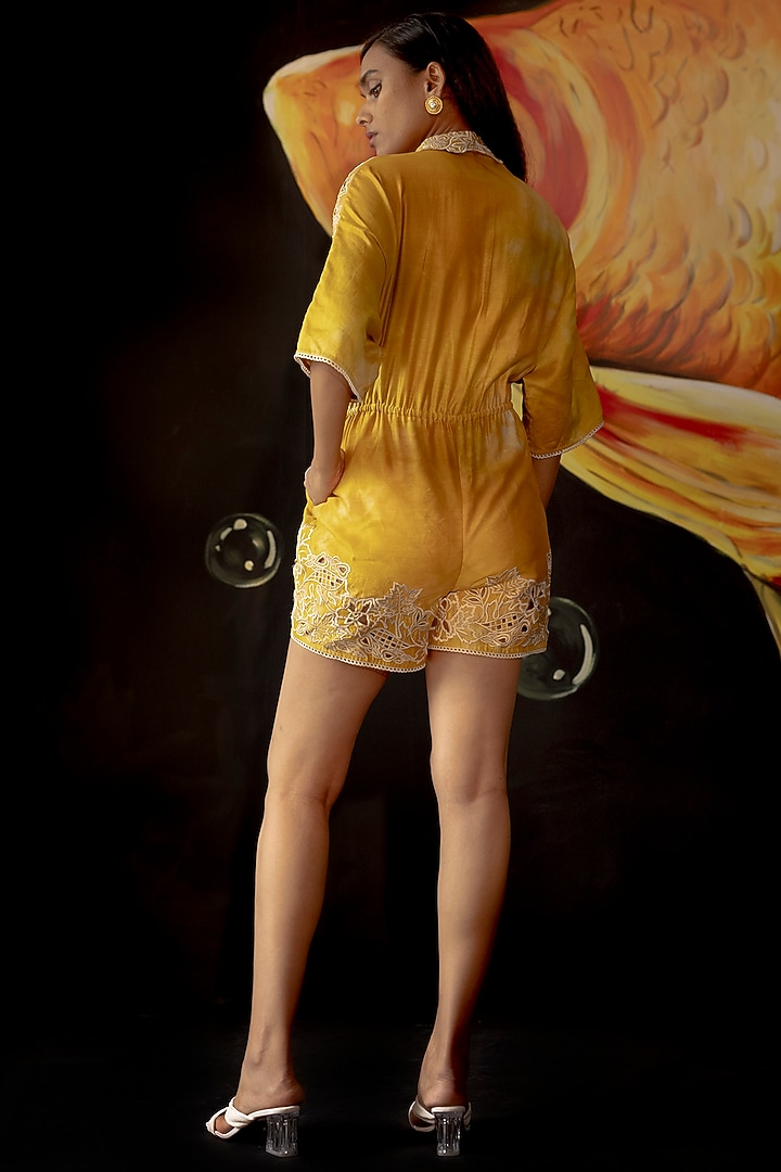 Yellow Chanderi Playsuit by Chandrima at Pernia's Pop Up Shop