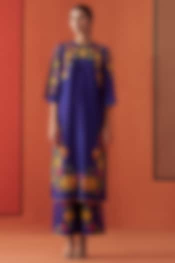 Cobalt Blue Chanderi Embroidered Kurta Set by Chandrima at Pernia's Pop Up Shop