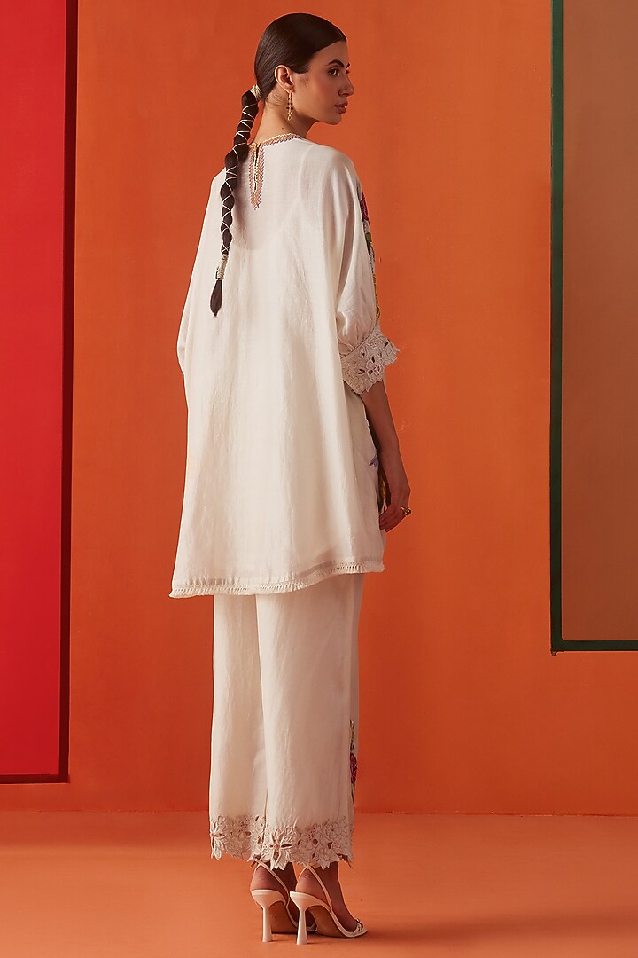 Ivory Chanderi Embroidered Tunic Set by Chandrima at Pernia's Pop Up Shop