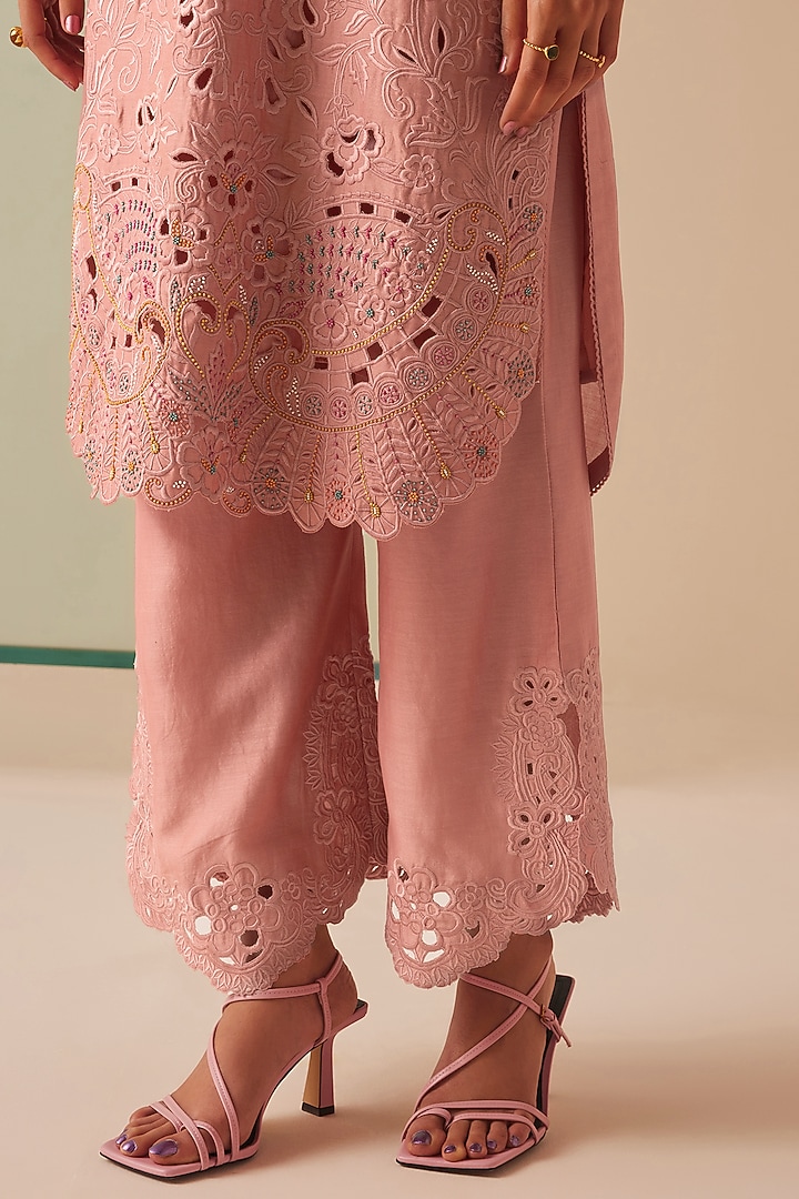 Old Rose Chanderi Embroidered Kurta Set by Chandrima at Pernia's Pop Up Shop