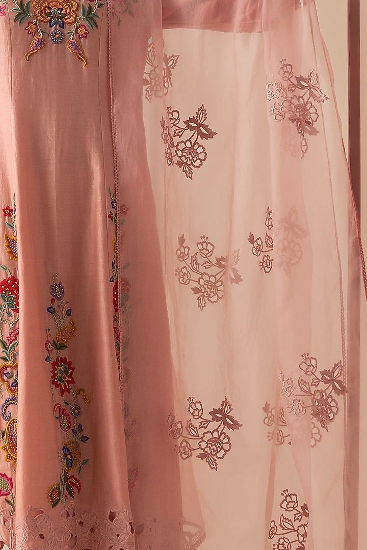Old Rose Silk Organza Embroidered Dupatta by Chandrima at Pernia's Pop Up Shop