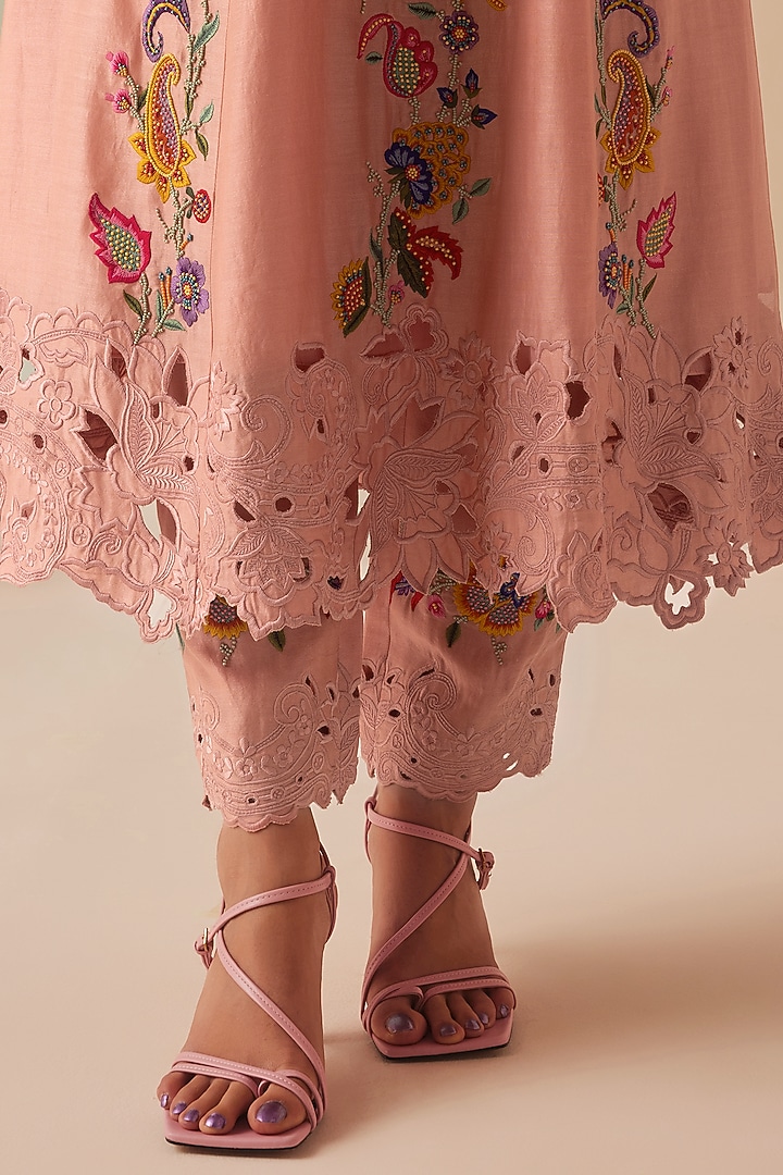 Old Rose Chanderi Embroidered Kurta Set by Chandrima at Pernia's Pop Up Shop