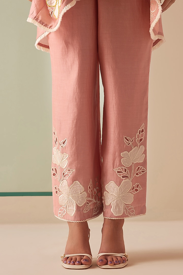 Old Rose Chanderi Embroidered Kurta Set by Chandrima at Pernia's Pop Up Shop