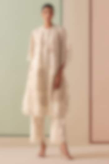 Ivory Silk Organza Embroidered Kaftan by Chandrima at Pernia's Pop Up Shop