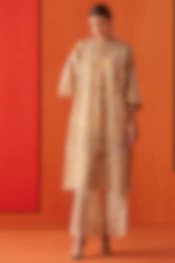 Beige Silk Organza Embroidered Jacket by Chandrima at Pernia's Pop Up Shop