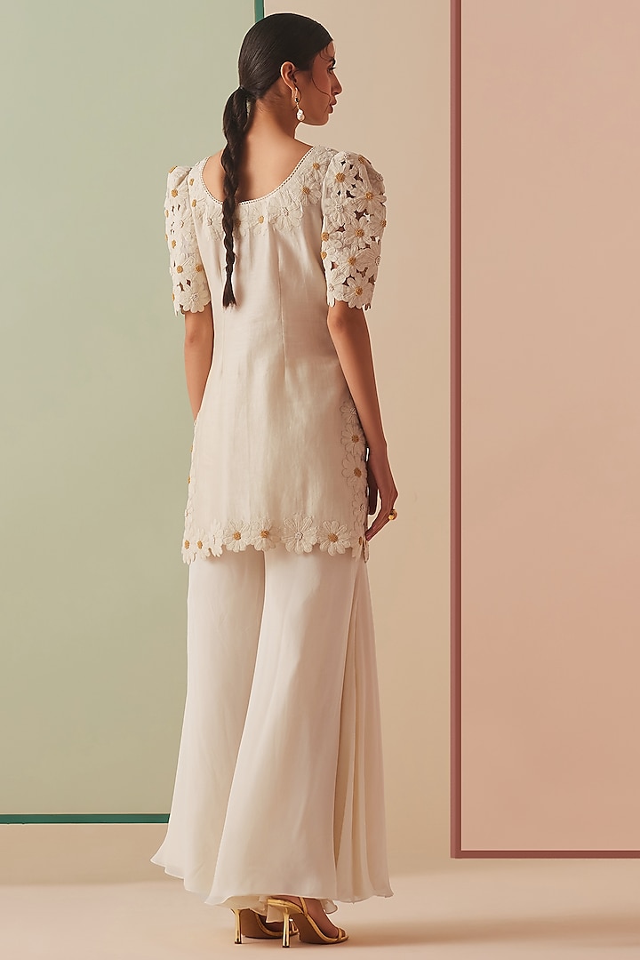 Ivory Silk Georgette Wedding Sharara Set by Chandrima at Pernia's Pop Up Shop