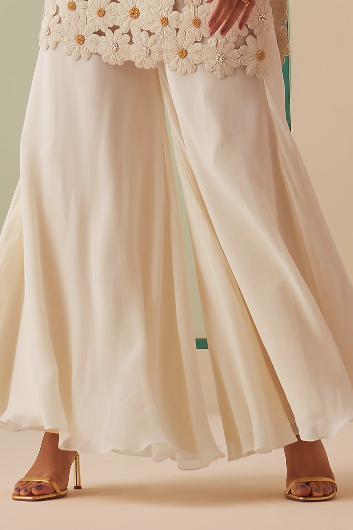 Ivory Silk Georgette Wedding Sharara Set by Chandrima at Pernia's Pop Up Shop
