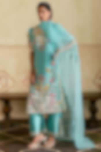 Aqua Blue Silk Organza Cutwork Dupatta by Chandrima at Pernia's Pop Up Shop
