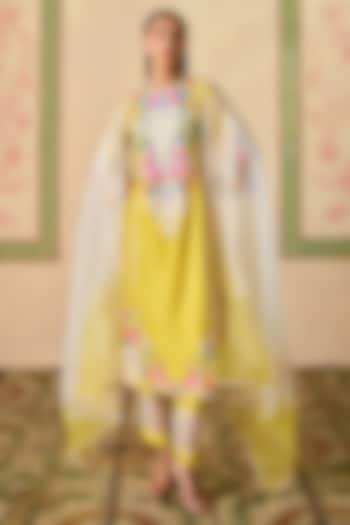 Yellow & Ivory Silk Organza Cutwork Dupatta by Chandrima at Pernia's Pop Up Shop