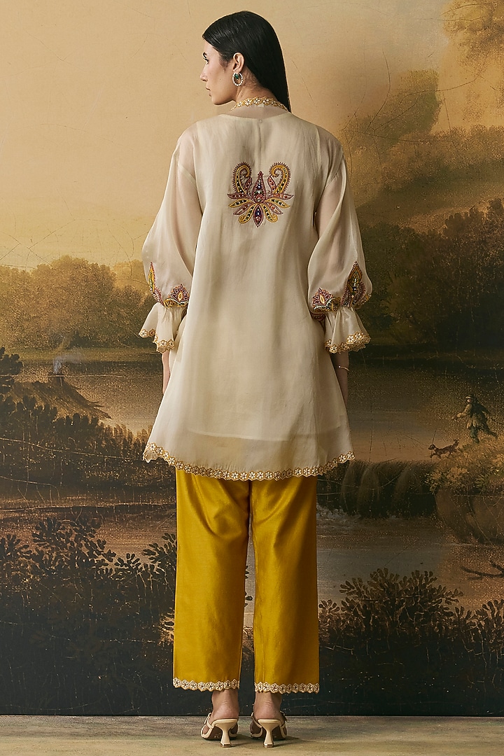 Ivory Silk Organza Applique Work Tunic Set by Chandrima at Pernia's Pop Up Shop