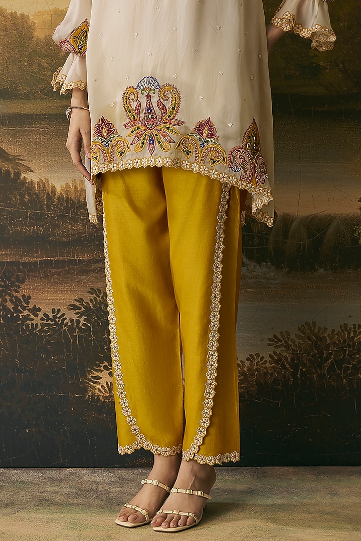 Ivory Silk Organza Applique Work Tunic Set by Chandrima at Pernia's Pop Up Shop
