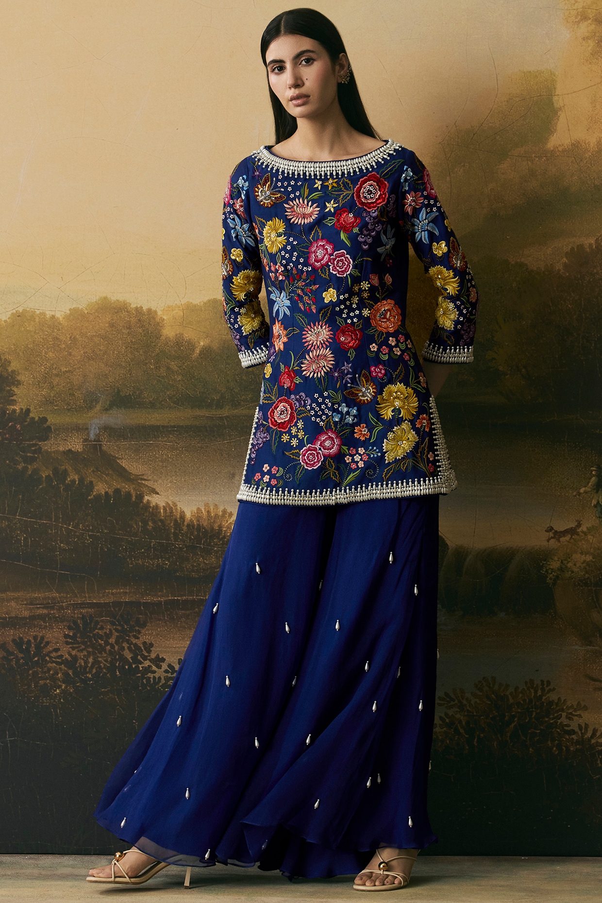 Chandrima Cobalt Blue Silk Organza Sharara Set