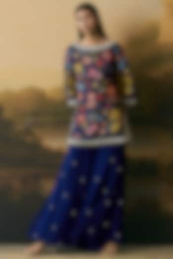 Cobalt Blue Silk Organza Wedding Sharara Set by Chandrima at Pernia's Pop Up Shop