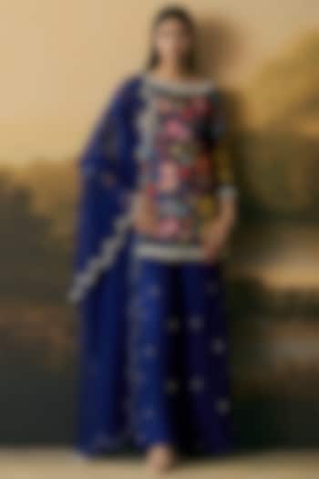 Cobalt Blue Silk Organza Beads Work Dupatta by Chandrima at Pernia's Pop Up Shop