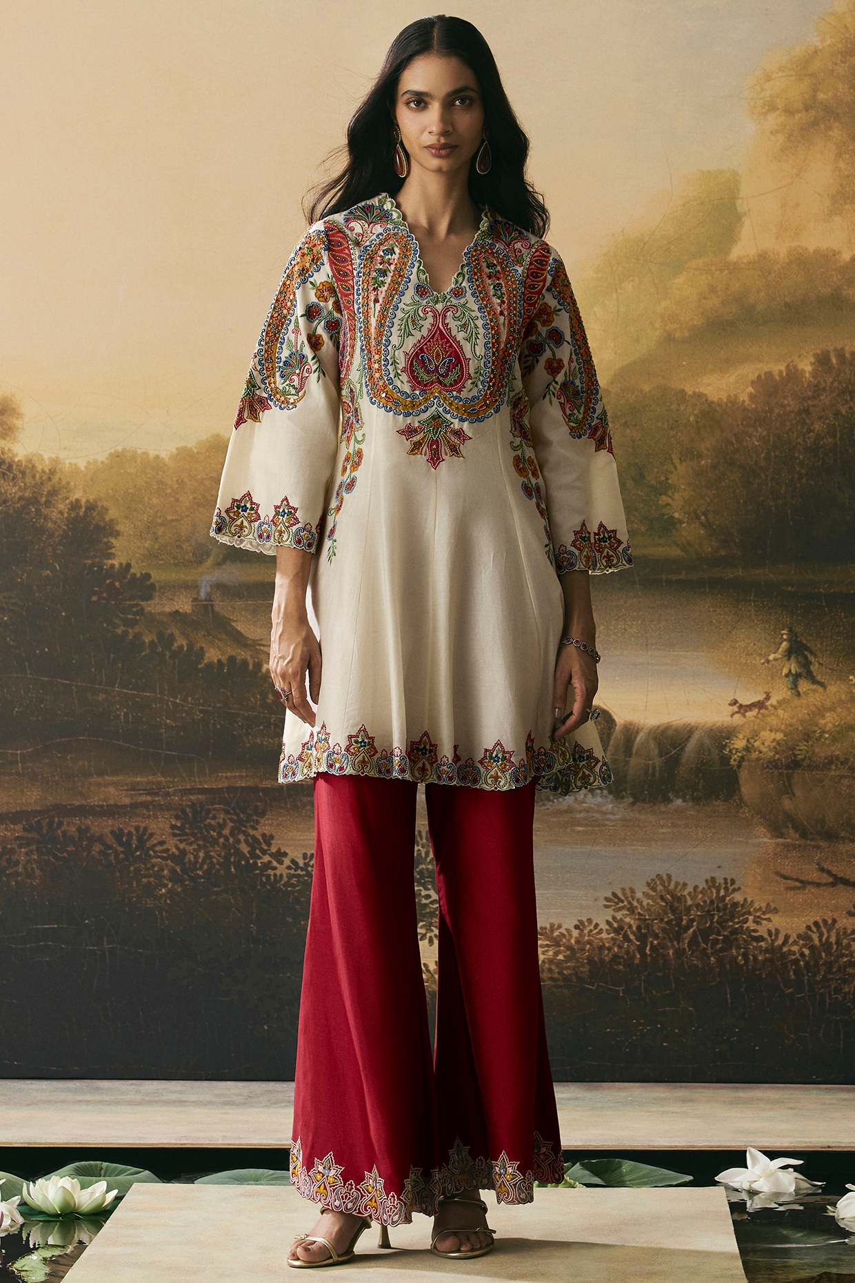 Chandrima Ivory Chanderi Applique Work Short Kurta Set