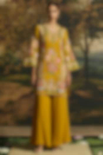 Amber Yellow Silk Georgette Flared Wedding Sharara Set by Chandrima at Pernia's Pop Up Shop