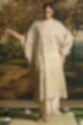 Ivory Silk Organza Thread Work Kaftan by Chandrima at Pernia's Pop Up Shop