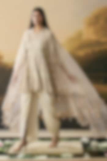 Ivory Silk Organza Cutwork Dupatta by Chandrima at Pernia's Pop Up Shop