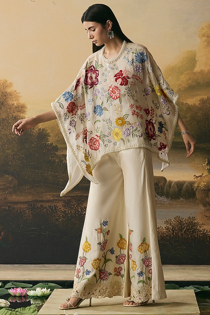 Ivory Chanderi Cutwork Party Wear Sharara by Chandrima at Pernia's Pop Up Shop