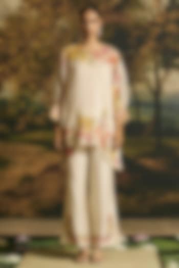 Ivory Silk Organza Floral Cutwork Tunic Set by Chandrima at Pernia's Pop Up Shop