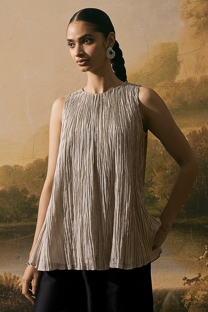Silver Tissue Textured Tunic by Chandrima at Pernia's Pop Up Shop